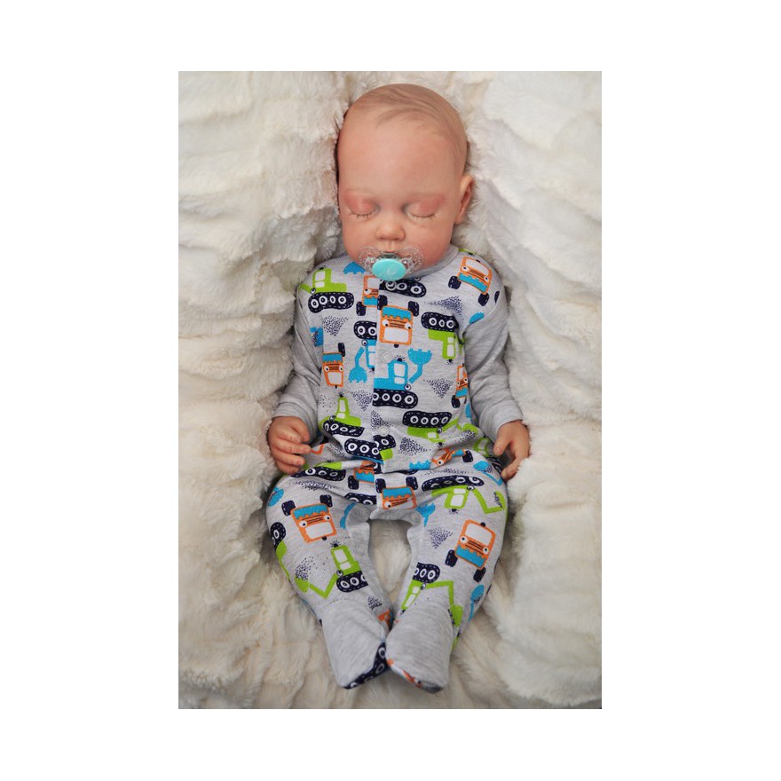 Pajac pajacyk bawełniany szary w koparki wzór 218S