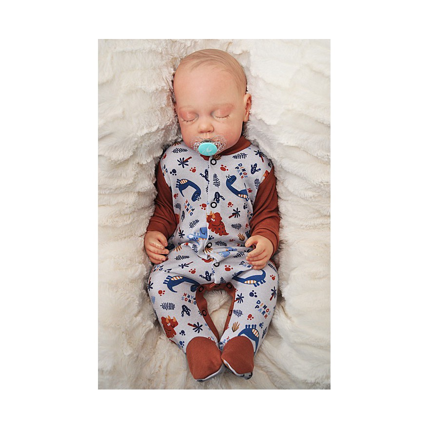 Pajac pajacyk bawełniany brązowo-szary w dionozaury wzór 215BR