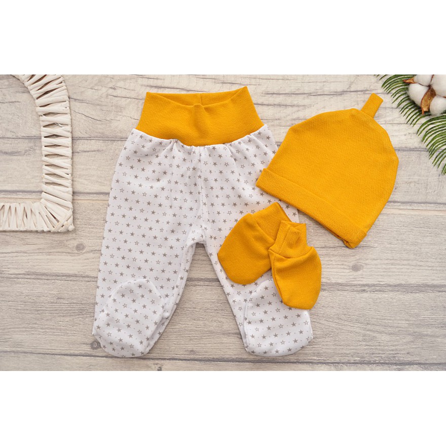 WYPRAWKA dla noworodka do szpitala 5 części musztardowa w gwiazdki wzór 214MU