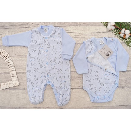 WYPRAWKA dla noworodka do szpitala 5 części niebieska w króliki wzór 220N