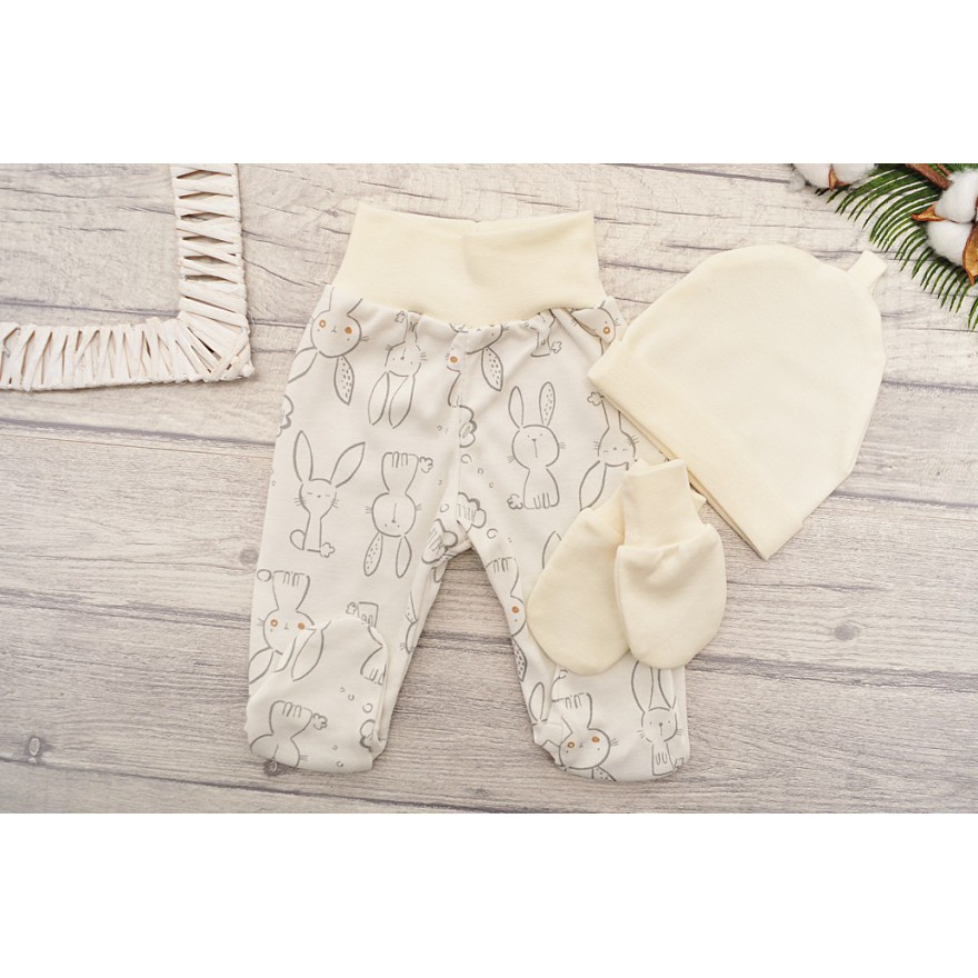 WYPRAWKA dla noworodka do szpitala 5 części ecru w króliki wzór 220E