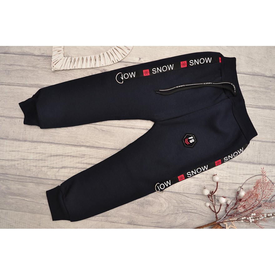 Granatowe SPODNIE ocieplane chłopięce spodenki dresowe SNOW