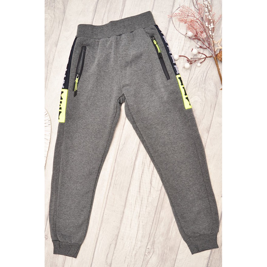 Szare SPODNIE ocieplane chłopięce spodenki dresowe SUPER KEY