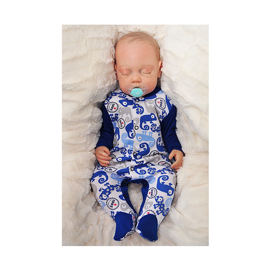 WCZEŚNIAK pajac pajacyk bawełniany chabrowo-biały w kameleony r.50 wzór 176N