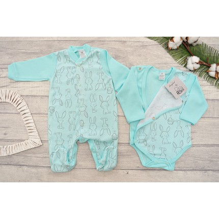 WYPRAWKA dla wcześniaka do szpitala 5 części miętowa w króliki wzór 220M