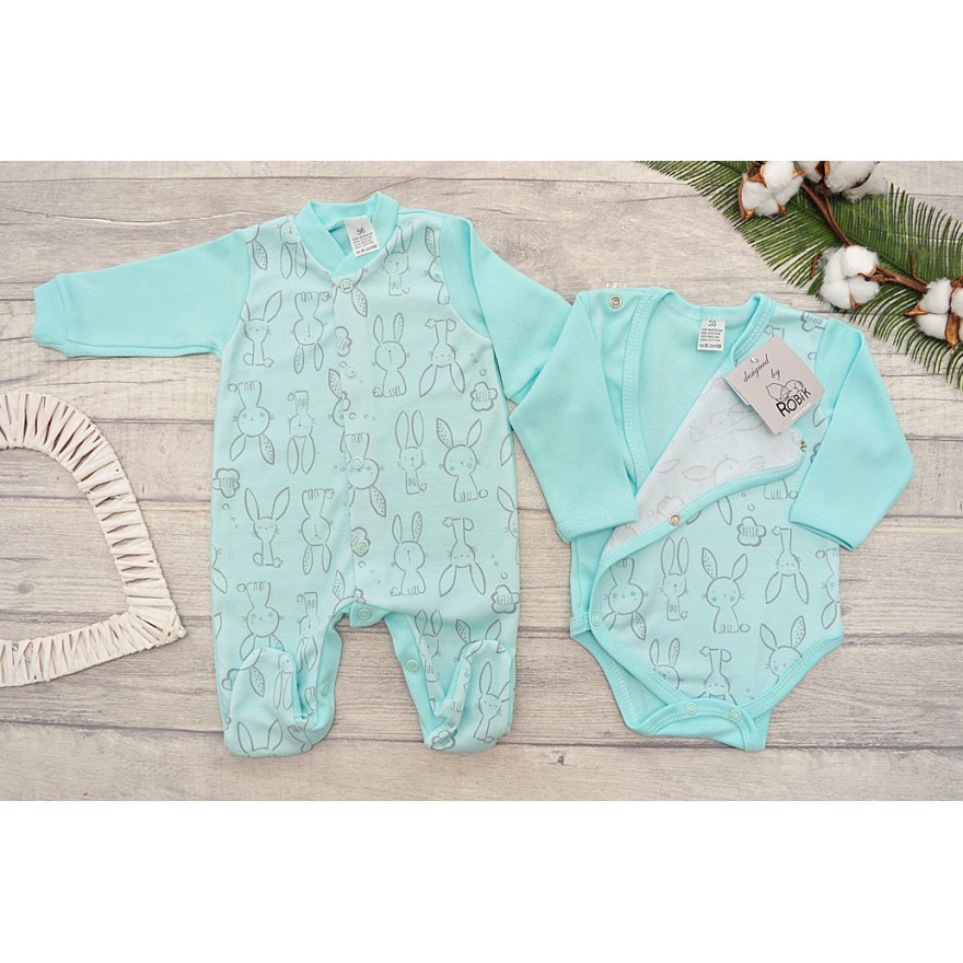 WYPRAWKA dla wcześniaka do szpitala 5 części miętowa w króliki wzór 220M