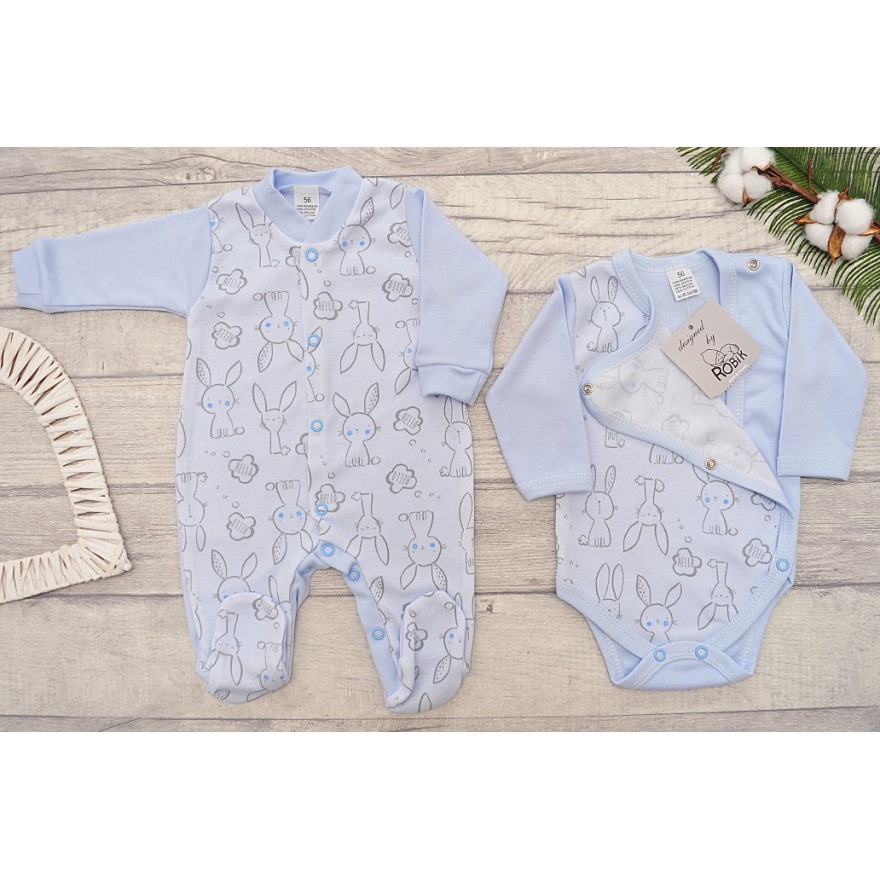 WYPRAWKA dla wcześniaka do szpitala 5 części niebieska w króliki wzór 220N
