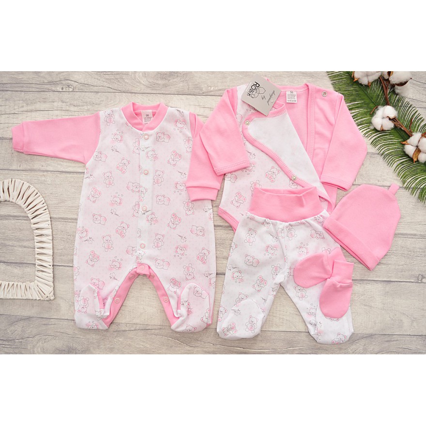 WYPRAWKA dla wcześniaka do szpitala 5 części różowa w misie wzór 366R