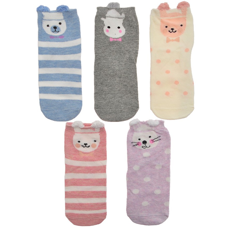 5 par SKARPETKI bawełniane ZWIERZAKI skarpety uszy 3D dziewczęce