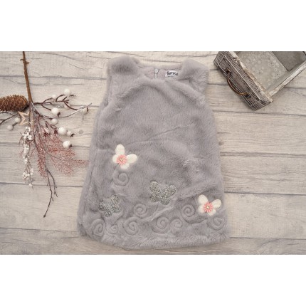 Komplet dziewczęcy szara futerkowa sukienka, bluzka, torebka