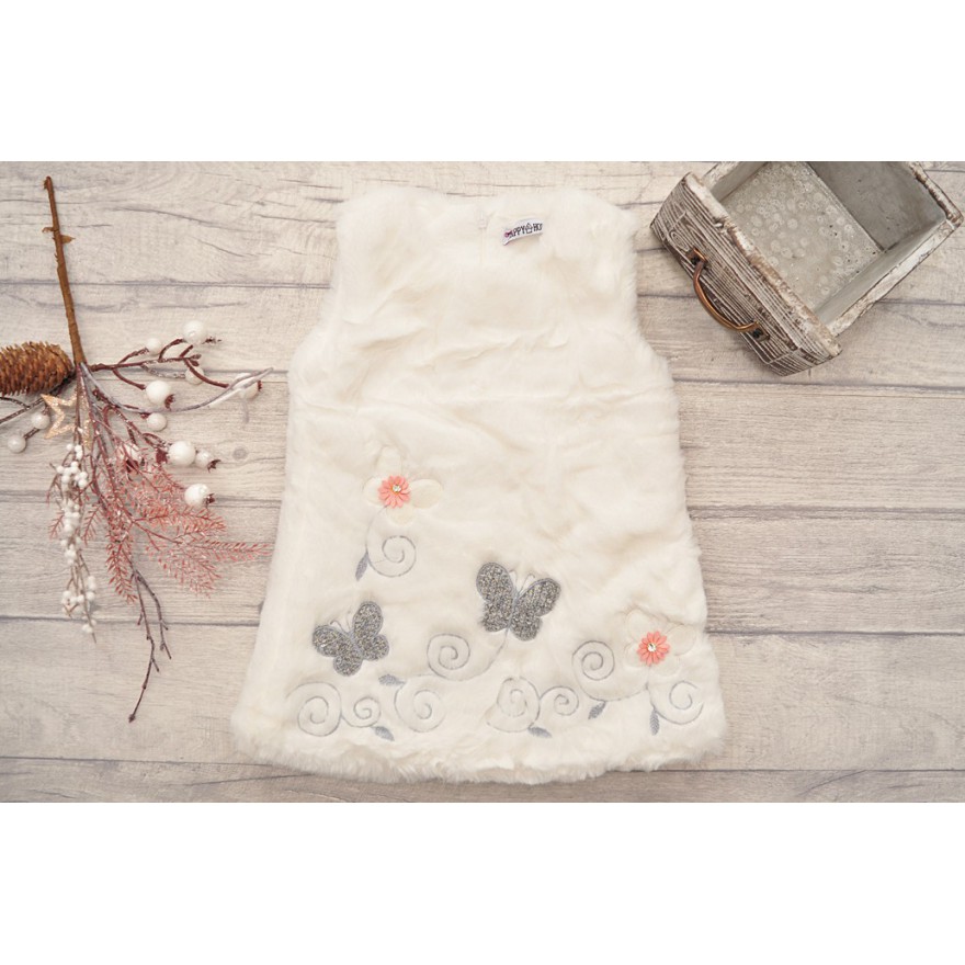 Komplet dziewczęcy ecru futerkowa sukienka, bluzka, torebka