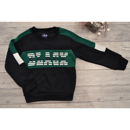 Czarna BLUZA chłopięca ocieplana BLACK z zielonym