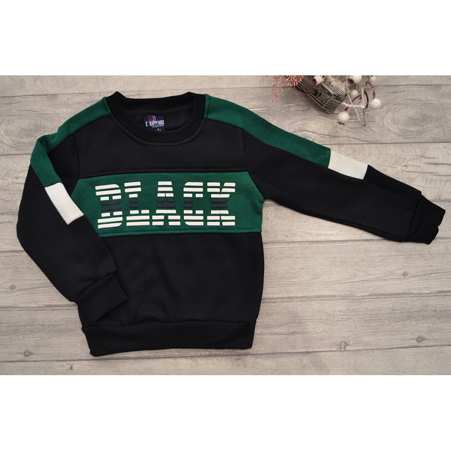 Czarna BLUZA chłopięca ocieplana BLACK z zielonym