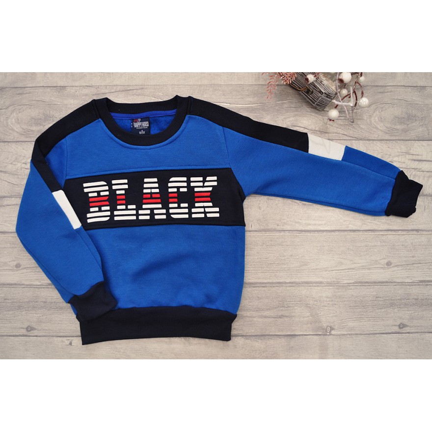 Niebieska BLUZA chłopięca ocieplana BLACK z granatowym