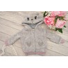 Komplet dziewczęcy, szara futerkowa kurtka bomberka , bluzka, spodnie