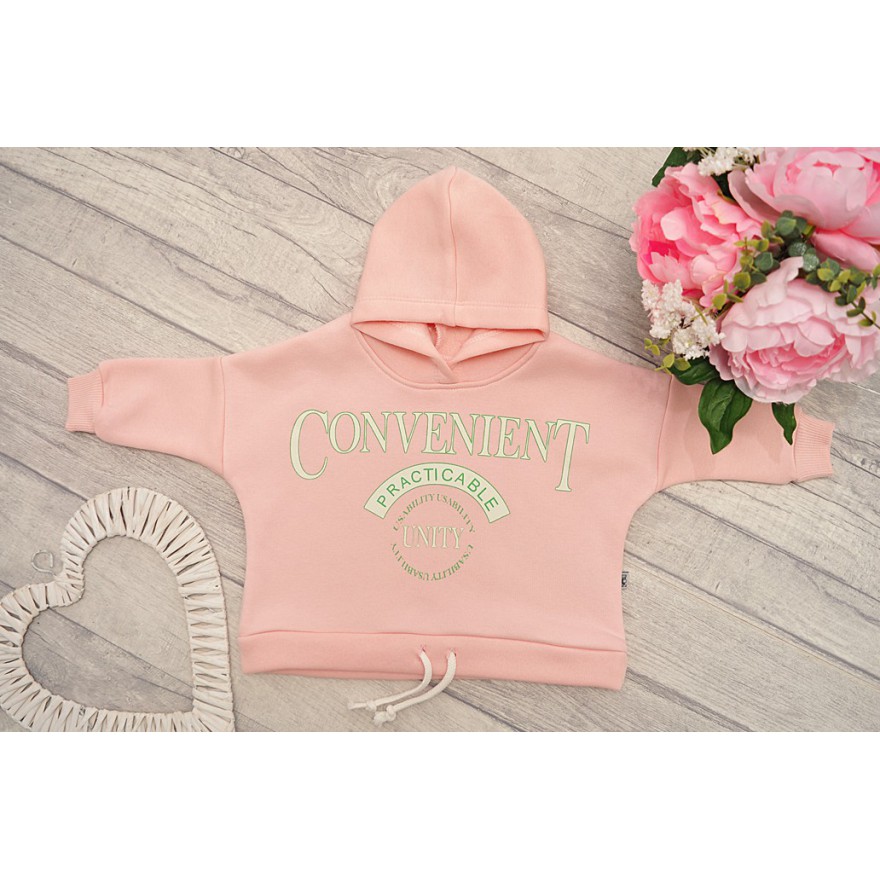 Pudrowo-szary DRES ocieplany CONVENIENT bluza z kapturem, spodnie, komplet