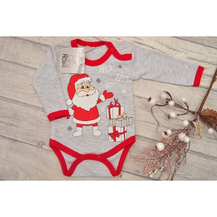 Dziecięce Body na Święta - szare z Mikołajem
