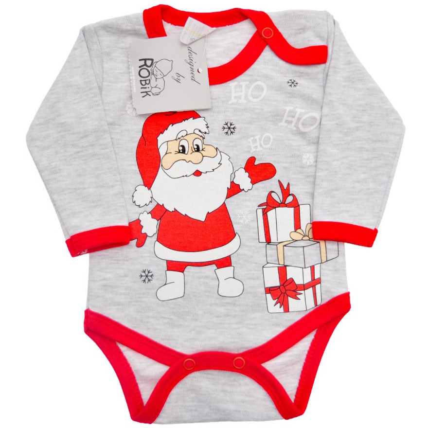 Dziecięce Body na Święta - szare z Mikołajem