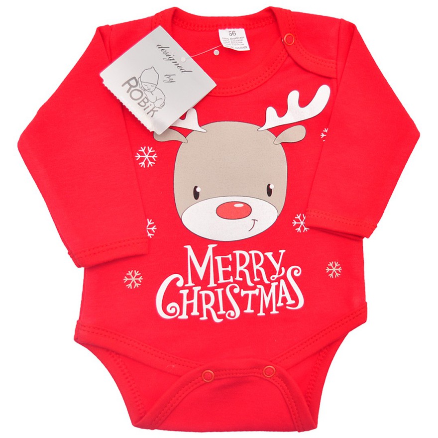 Dziecięce Body na Święta - czerwone z reniferem