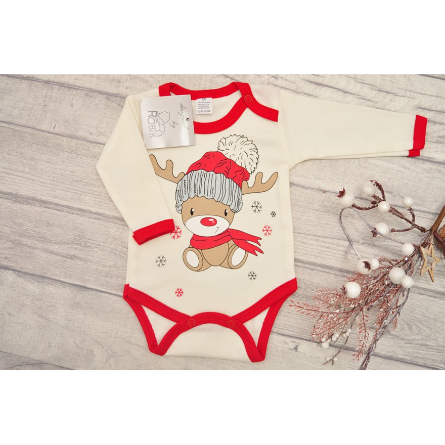 Dziecięce Body na Święta - ecru z reniferem
