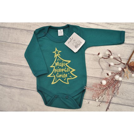 Butelkowe BODY na święta choinka Moje Pierwsze Święta, brokat