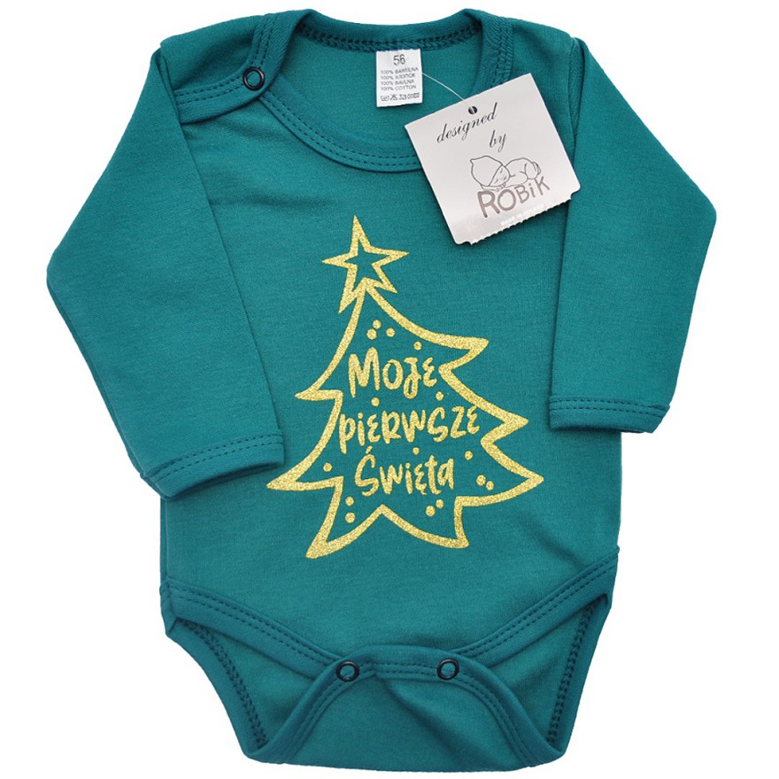 Butelkowe BODY na święta choinka Moje Pierwsze Święta, brokat