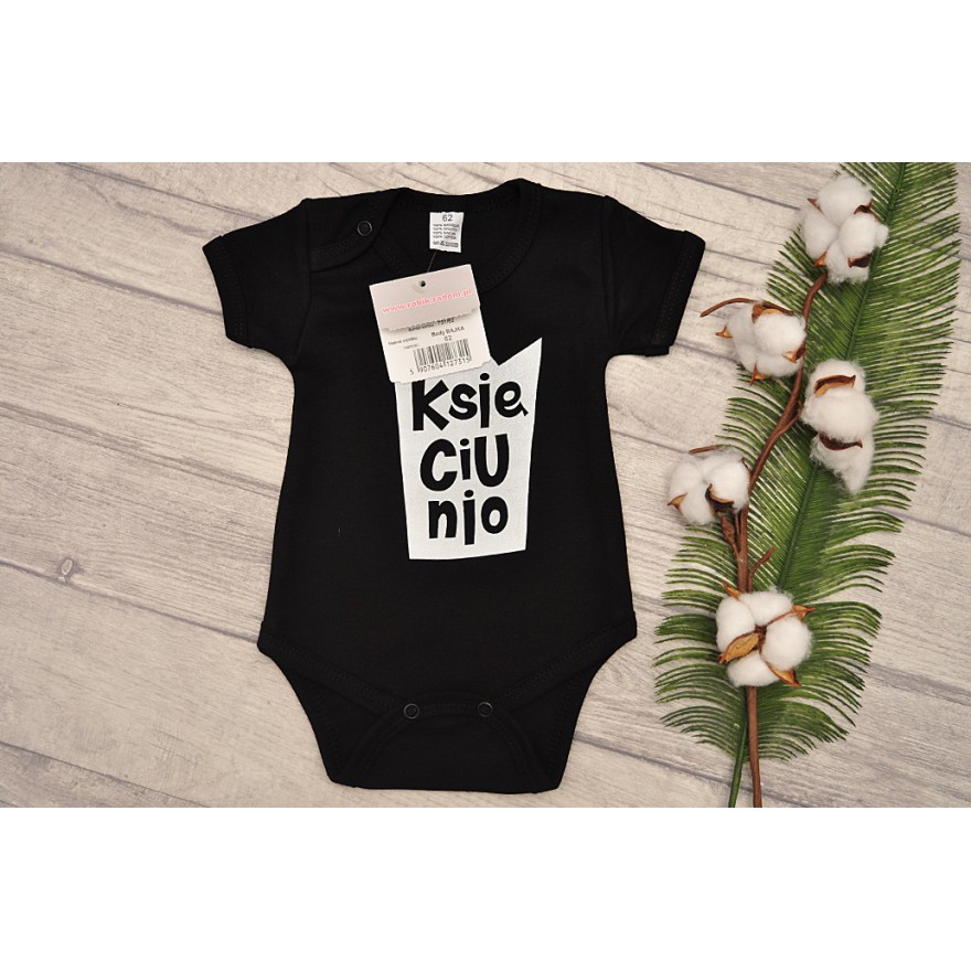 Czarne BODY KSIĘCIUNIO krótki rękaw wzór 609kr