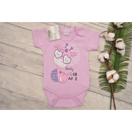 Fioletowe BODY z żyrafą krótki rękaw LATO wzór 587kr