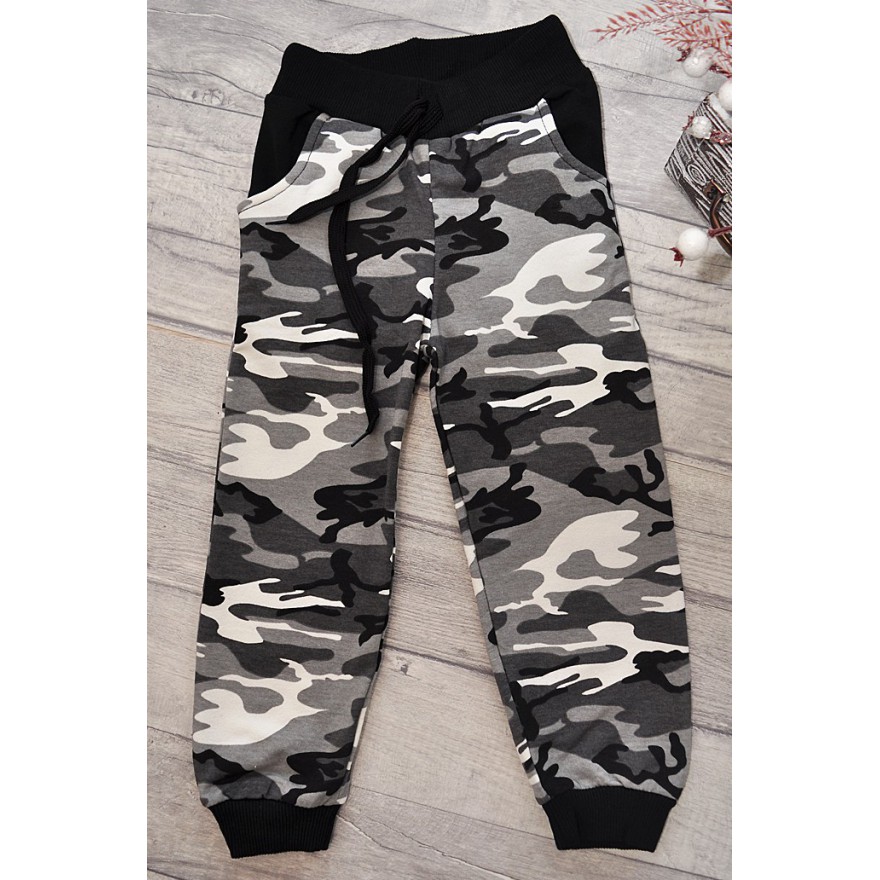 Ocieplane SPODNIE MORO szare chłopięce spodenki dresowe