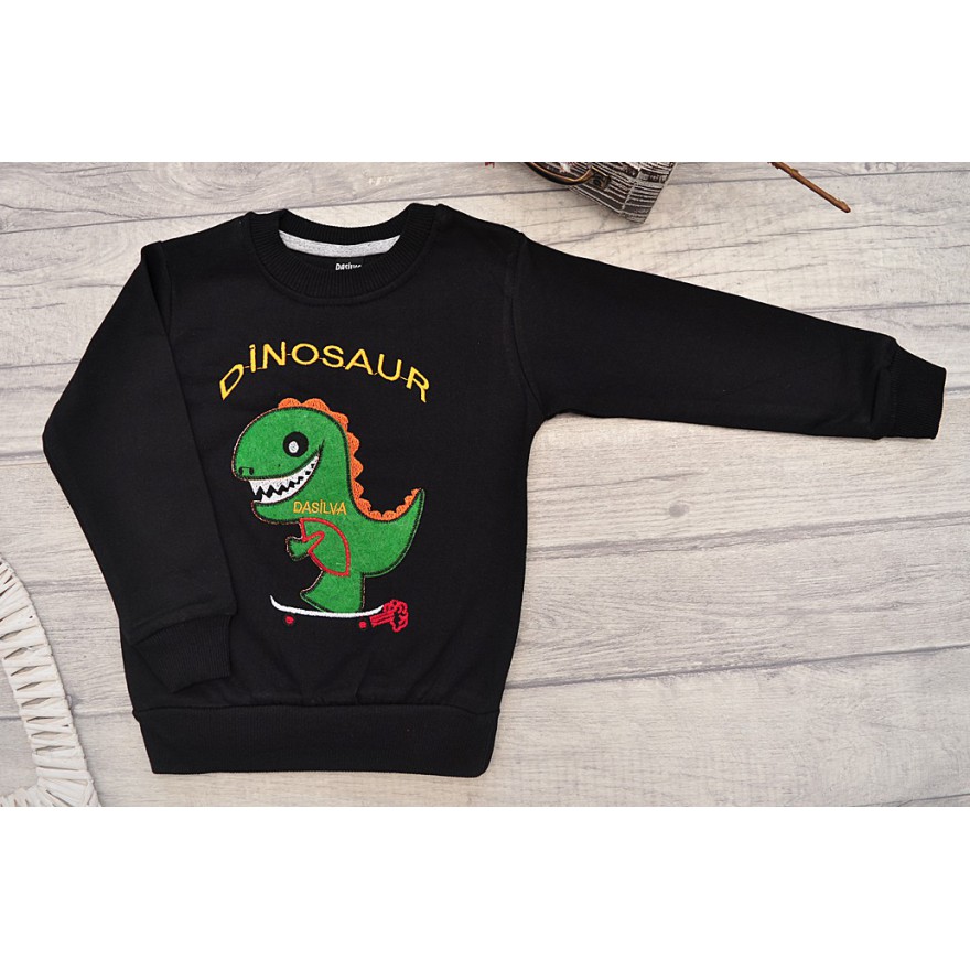Czarna BLUZA chłopięca dresowa DINOZAUR