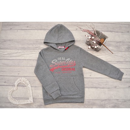 Szara BLUZA chłopięca ocieplana z kapturem REAL SuperYes
