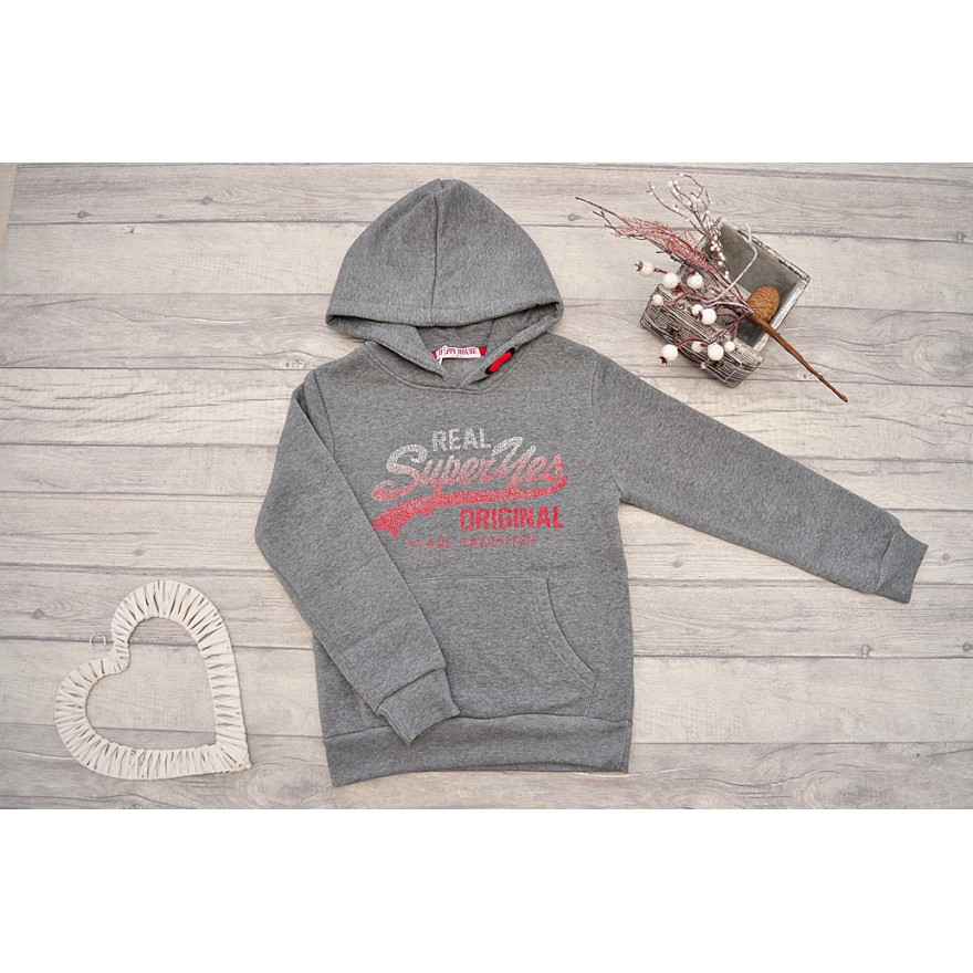 Szara BLUZA chłopięca ocieplana z kapturem REAL SuperYes