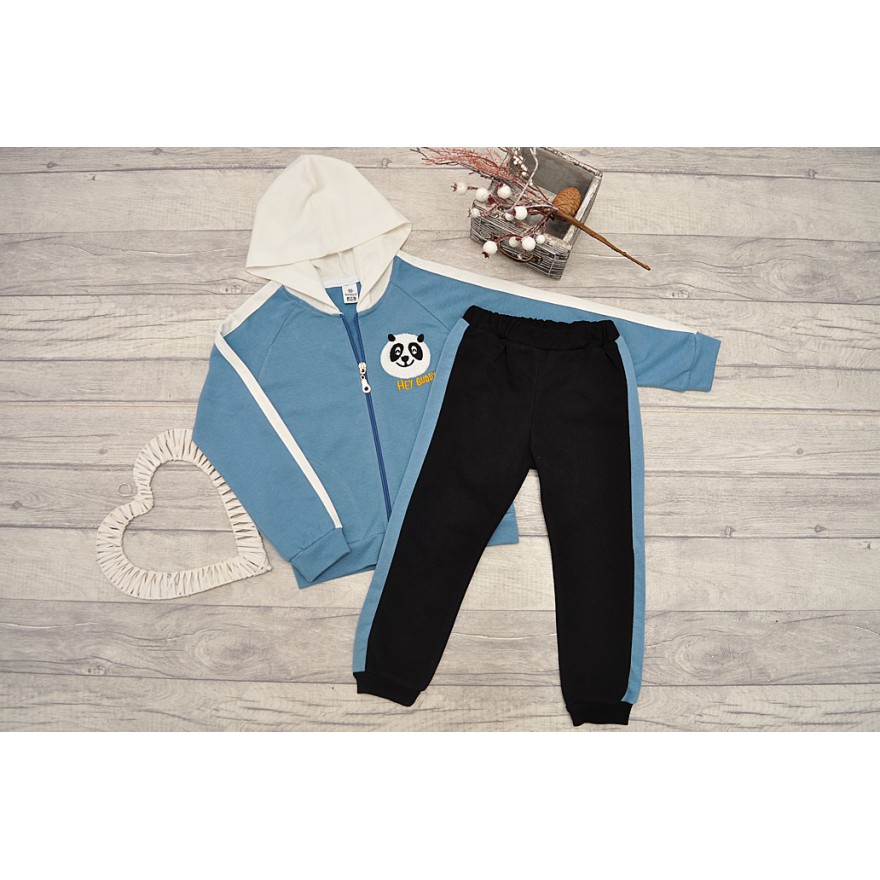 Dres Z PANDĄ błękitna bluza z kapturem spodnie, komplet