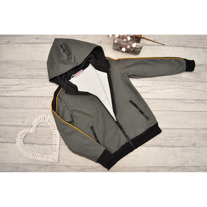 DRES spodnie, bluza z kapturem komplet grafitowy z żółtym paskiem