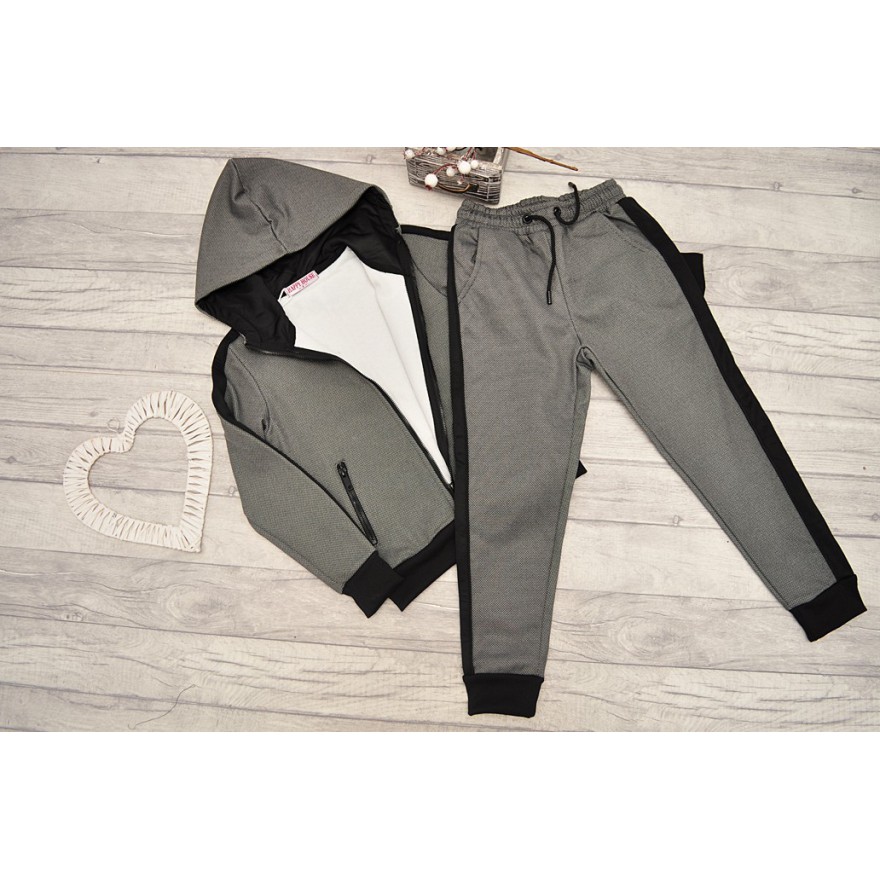 DRES spodnie, bluza z kapturem komplet grafitowy z czarnym paskiem