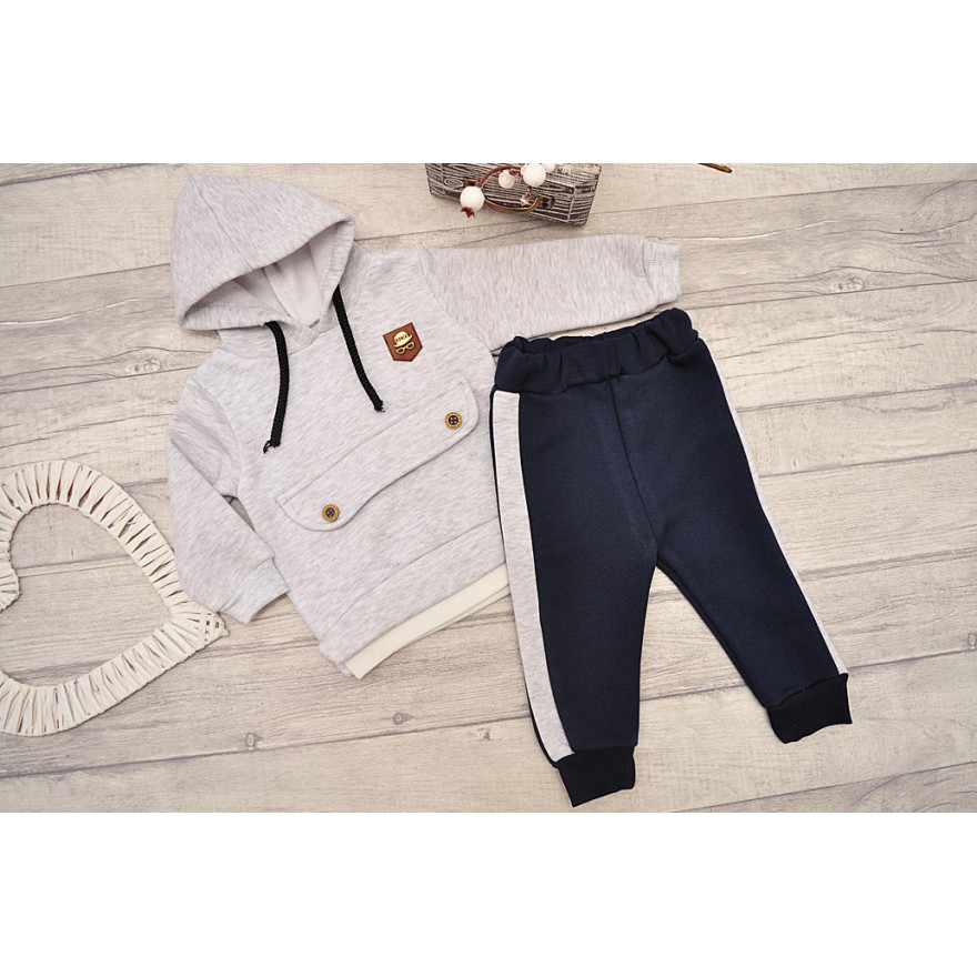 DRES RONIX szara bluza z kapturem, granatowe spodnie, komplet