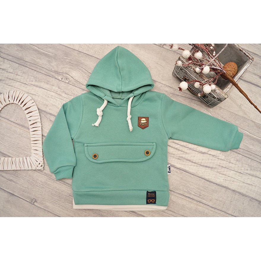 DRES RONIX seledynowa bluza z kapturem, szare spodnie, komplet