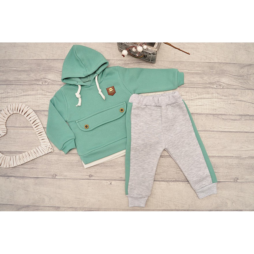 DRES RONIX seledynowa bluza z kapturem, szare spodnie, komplet