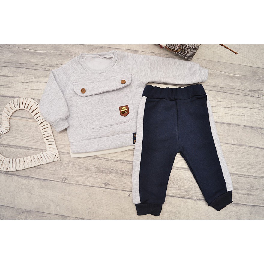 DRES RONIX szara bluza z kieszonką, granatowe spodnie, komplet