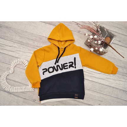 Musztardowo-granatowy DRES POWER bluza z kapturem, spodnie, komplet