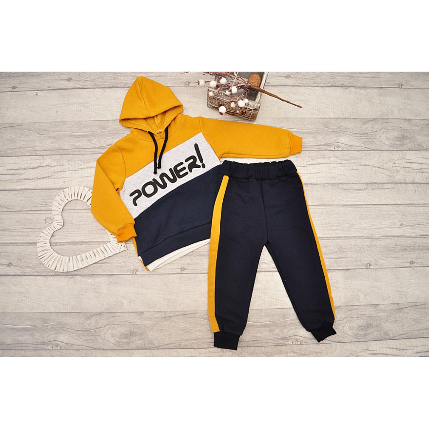 Musztardowo-granatowy DRES POWER bluza z kapturem, spodnie, komplet