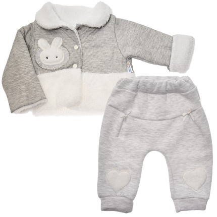 Szary komplet 2cz. dla niemowlaka bluza na futerku, ocieplane spodnie