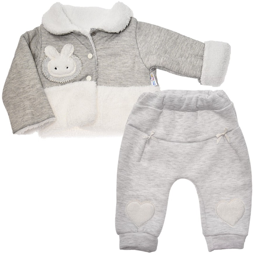 Szary komplet 2cz. dla niemowlaka bluza na futerku, ocieplane spodnie