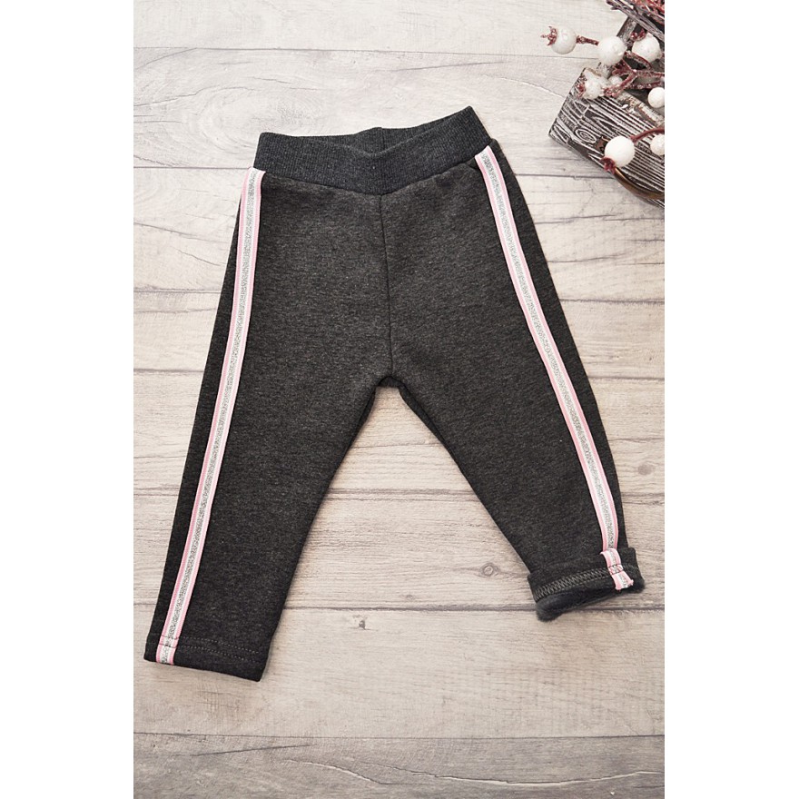 Grafitowe LEGGINSY ocieplane na futerku GETRY srebrne lampasy