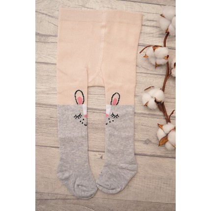 RAJSTOPY bawełniane szaro-różowe z królikami wzór 594