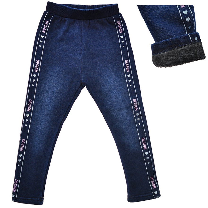 Granatowe LEGGINSY a'la jeans GETRY na futerku DESIGN brokat