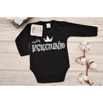 Czarne BODY MAŁY KSIĘCIUNIO długi rękaw wzór 636