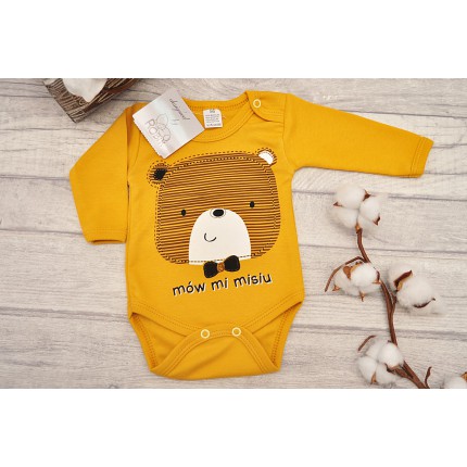 Musztardowe BODY MÓW MI MISIU długi rękaw wzór 637