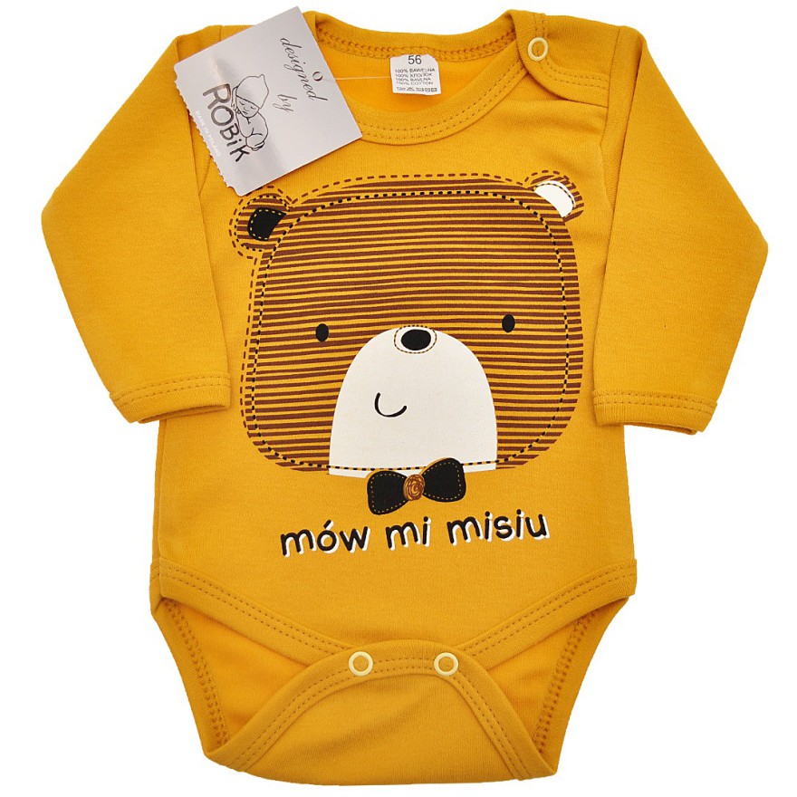 Musztardowe BODY MÓW MI MISIU długi rękaw wzór 637