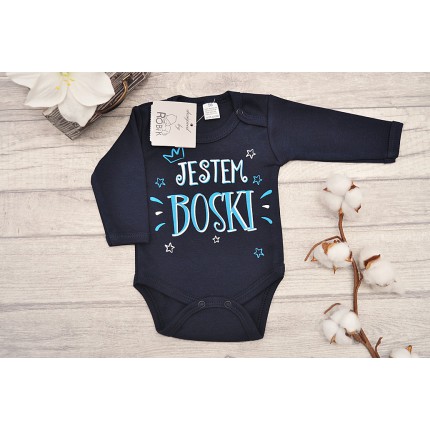 Granatowe BODY JESTEM BOSKI długi rękaw wzór 639